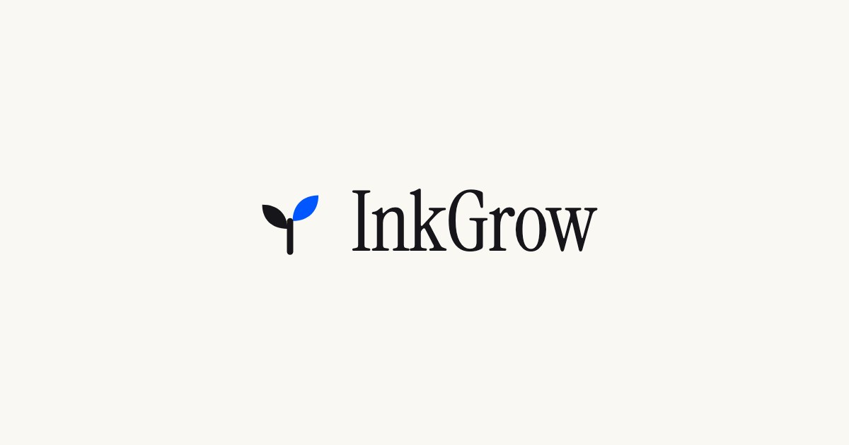 Il logo di InkGrow: un germoglio a due foglie, una scura e una blu, accanto al nome.